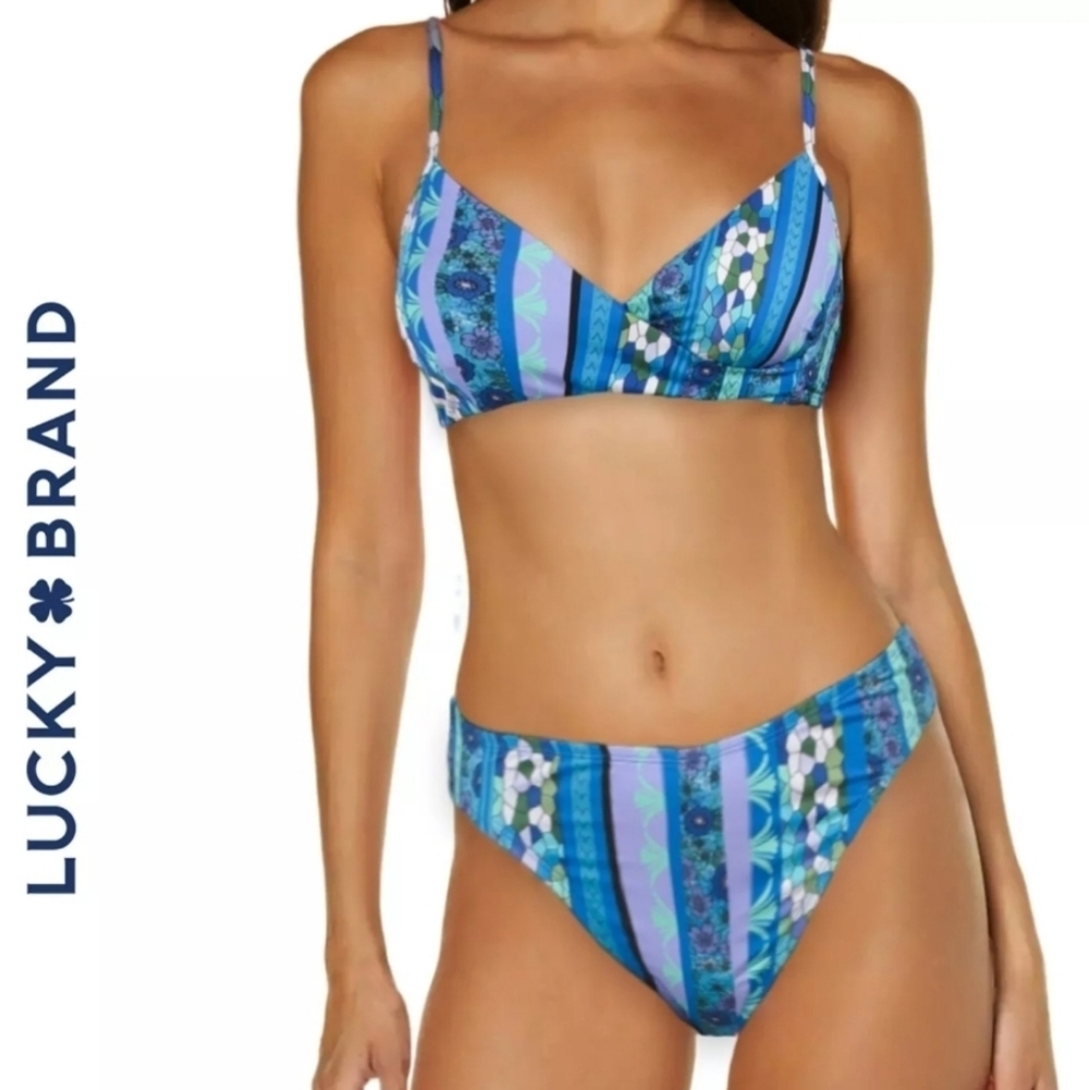 Lucky Brand Floral Print Bikini Top and High Rise Swim Bikini Bottom
